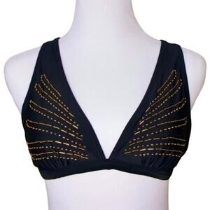 Xhilaration Beaded Black String Bikini Swim Top LARGE Swimwear Vacation Beach